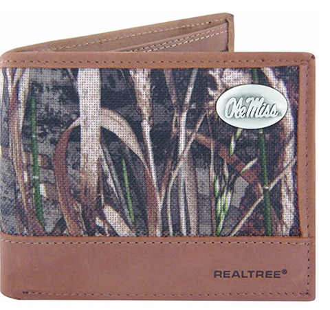 Ole Miss Rebels Realtree Nylon and Leather Bifold Wallet