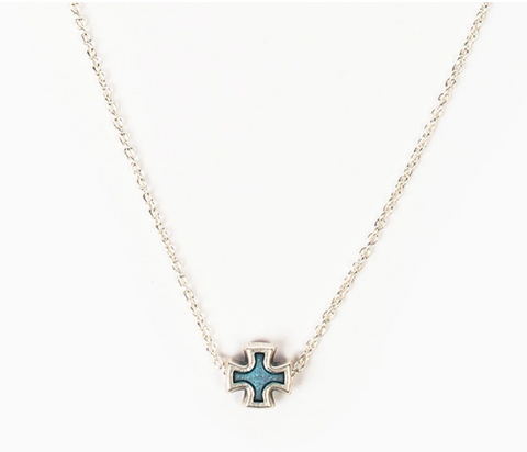 Faith Petite Blue Cross Necklace