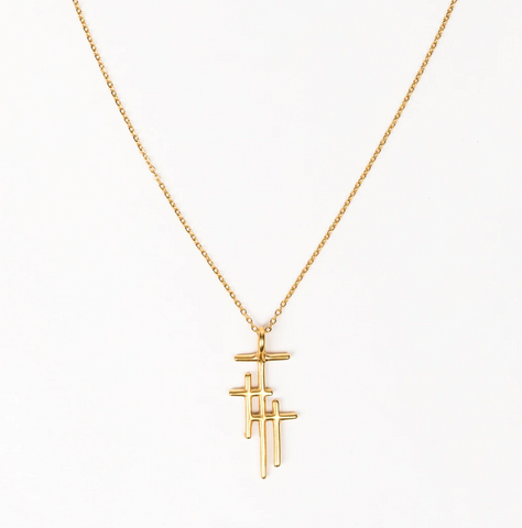 Faithful Light Three Gold Cross Necklace
