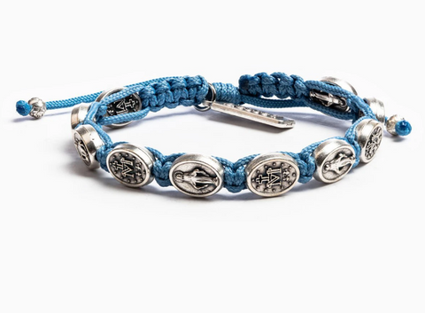 Miraculous Mary Blessing Light Blue with Silver Bracelet
