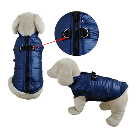 Blue Padded Vest Jacket with Zipper Closure and Leash Ring
