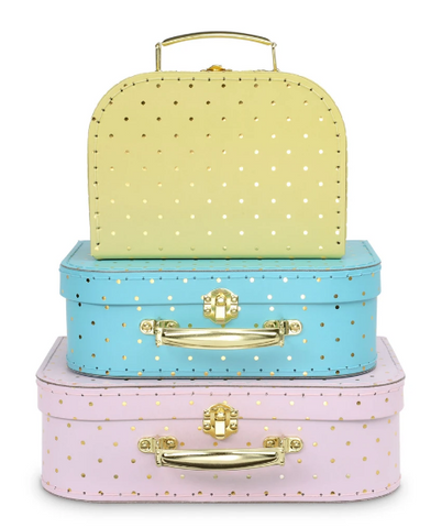 Gold Polka Dot Set of 3 Nesting Storage Suitcases