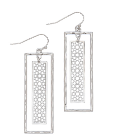 Rectangle Concentric Filigree Drop Earrings