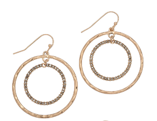 Circle Open Concentric Stone Drop Earrings