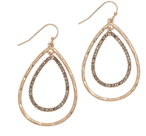Oval Open Concentric Stone Drop Earrings