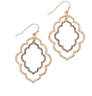 Damask Open Concentric Stone Drop Earrings