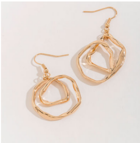 Gold Crumpled Metal Drop Earrings
