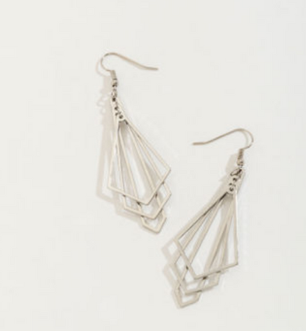 Silver Modern Triangle Art Drop Earrings