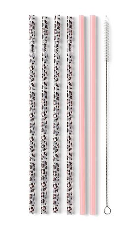 Luxy Leopard + Blush Reusable Straw Set (Tall)
