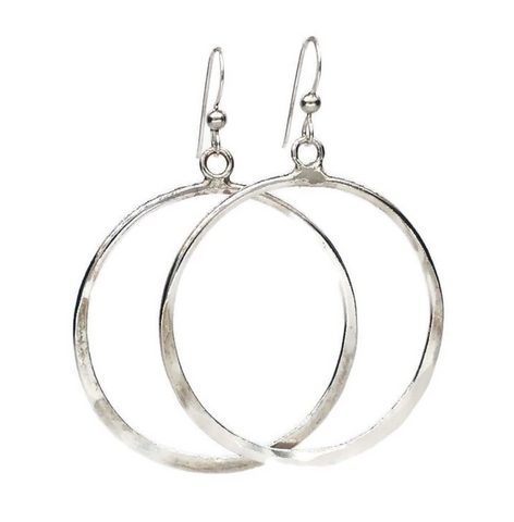 Medium Hammered Hoops, Sterling Silver