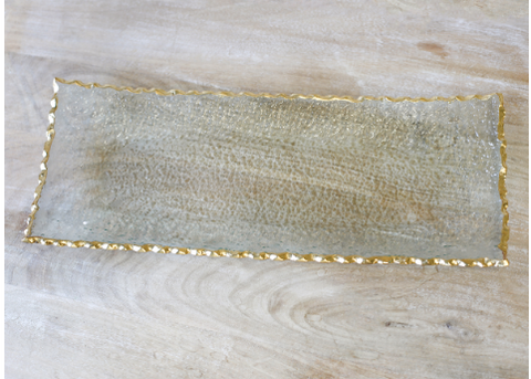 Fairbanks Large Rectangle Platter, Clear and Gold, 18.75" x 2" x  7.5", Bridal