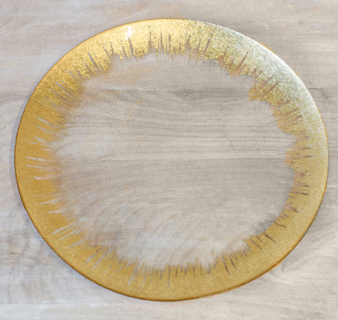 Naples Glass Platter, Clear and Gold, 14.25" x 1" x 14.25", Bridal