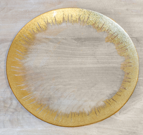 Naples Glass Platter, Clear and Gold, 14.25" x 1" x 14.25"