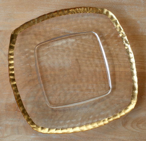 Palmer Textured Glass Plate, Clear and Gold, 12.25" x 12.25"