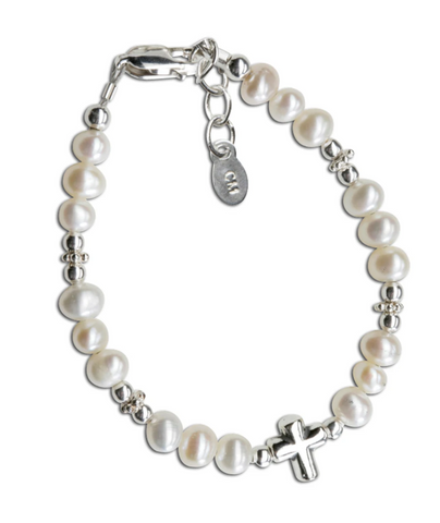 Emily Sterling Silver Pearl Bracelet with Cross