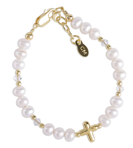 Eve 14K Gold Plated Pearl Bracelet with Cross