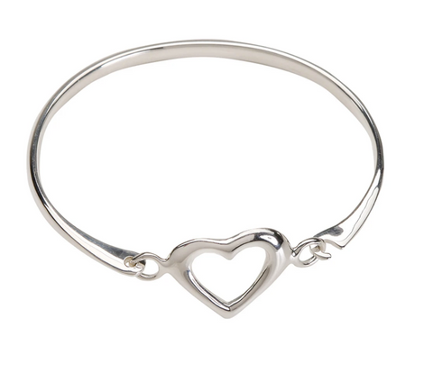 Heart Bangle Sterling Silver Bracelet