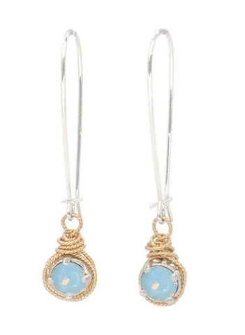 Custom Wrapped Earrings, Baby Blue Opal Stone