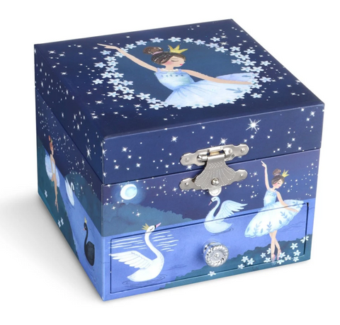 Blue Swan Lake Musical Jewelry Box with Drawer