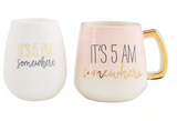 Pink Mom Coffee Mug and Wine Glass Set