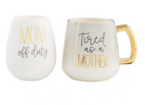 Gray Mom Coffee Mug and Wine Glass Set