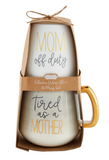 Gray Mom Coffee Mug and Wine Glass Set