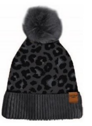 Black Leopard Pom Hat