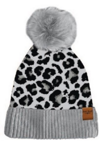 Gray Leopard Pom Hat