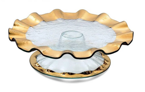 Ruffle Gold Pedestal Cake Plate