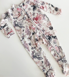 White Floral Ruffled Footie 3-6mth