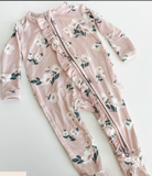 Dusty Rose Floral Ruffle Footie 0-3mth