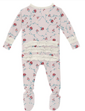 NB-Macaroon Floral Vines Ruffle Footie w/ Zipper