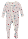 NB-Macaroon Floral Vines Ruffle Footie w/ Zipper