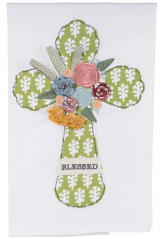 Flower Blessed Cross Tea Towel