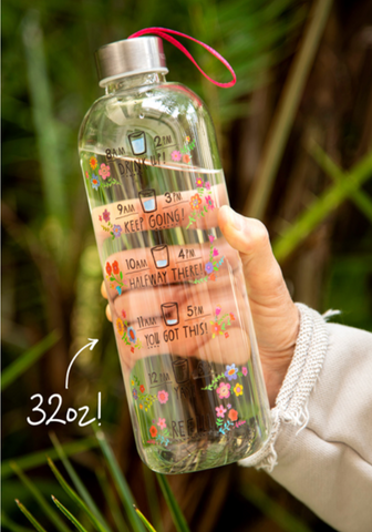 Large Glass Water Bottle/ Flora
