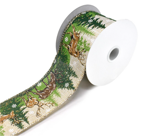 Deer Forest Scene Linen Wired Edge
