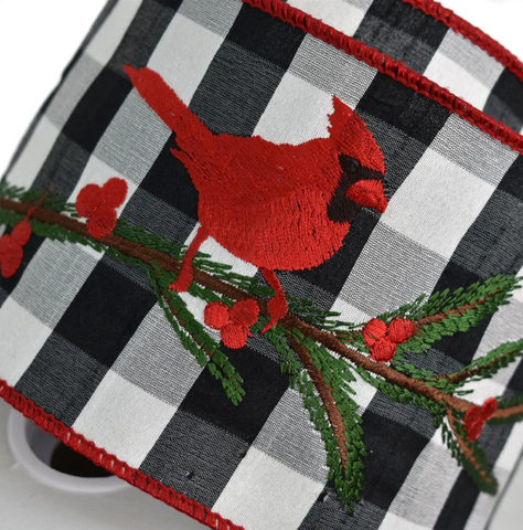 Cardinal Holly Embroidered Check Dupioni Wired Edge