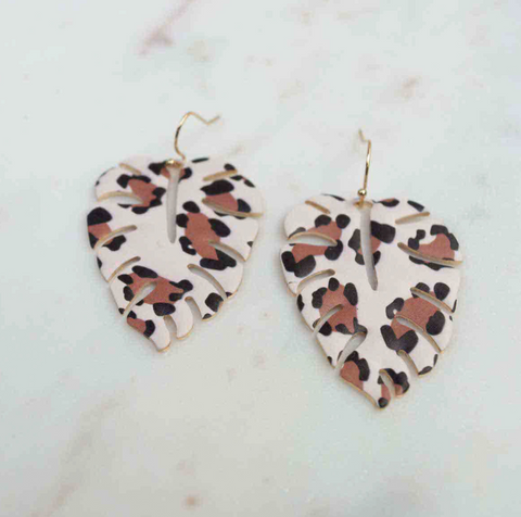 Leopard Monstera Leaf Earring