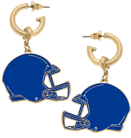 Blue Game Day Football Helmet Enamel Earrings