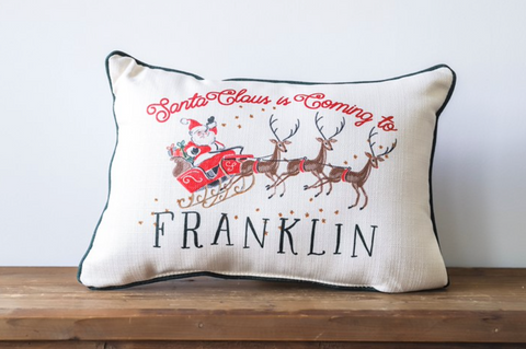 Santa Claus is Coming to Booneville Sleigh Pillow