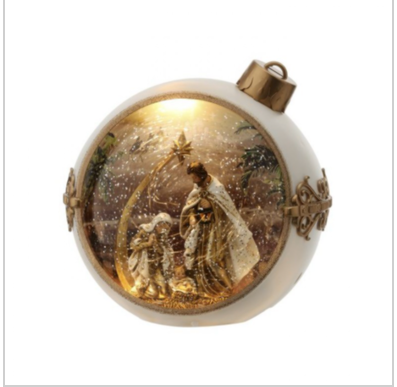 Glass Antique Santa w/bow disc Ornament