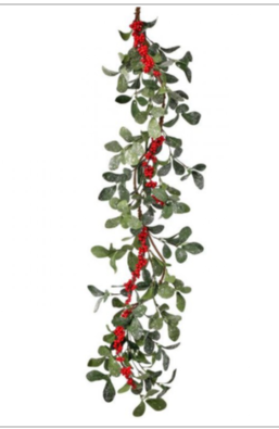 Frosted Red Poke Berry Leaf Garland