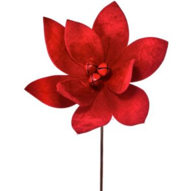 Velvet Jingle Bell Poinsettia Stem