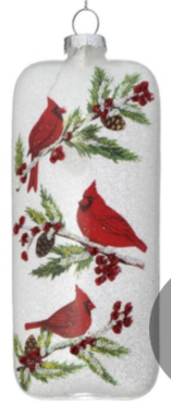 Glass Cardinal on Holly Oblique Ornament