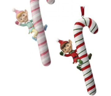 Resin Elf on Candy Cane Ornament
