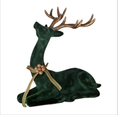 Flocked Green Sitting Deer