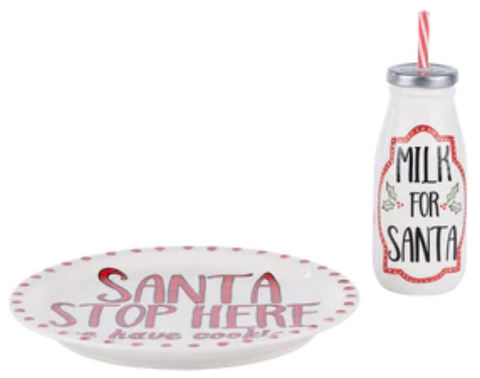Santa Stop Here Plate and Milk Bottle