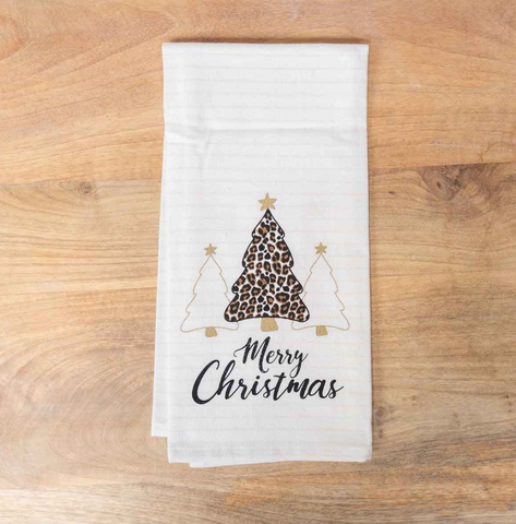 Leopard Christmas Tree Pinstripe Hand Towel