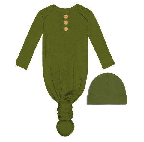 KIDS GREEN INFANT GOWN AND BEANIE SET
