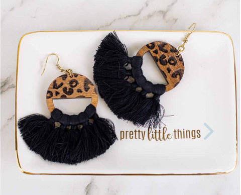 Leopard Fringe Earrings in Black/Brown